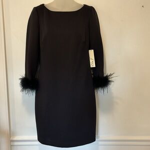 Eliza J Black 3/4 Sleeve Dress with Faux Feathers Size 10 Evening